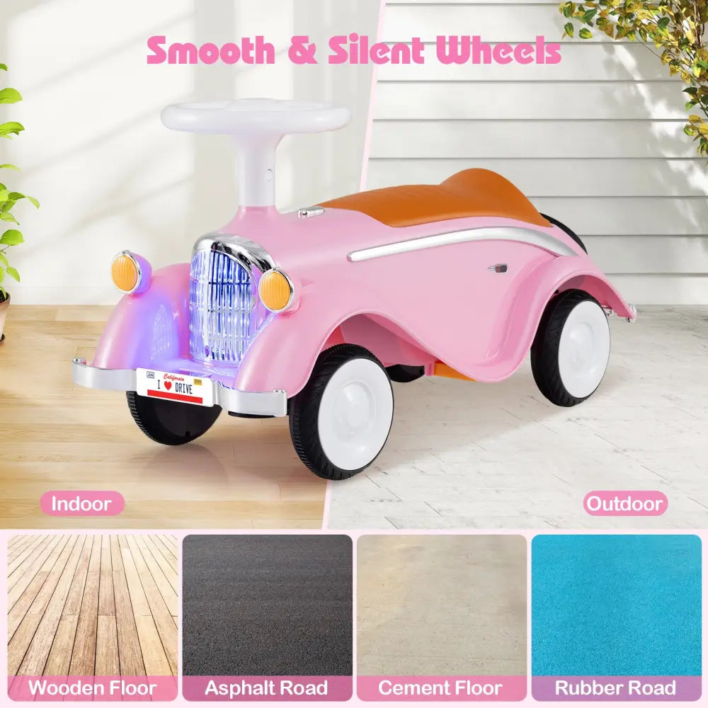 Toddler Ride on Toy Classic Sliding Car with Horn and LED Headlight-Pink - Pink - Push & Pedal Ride On Toys