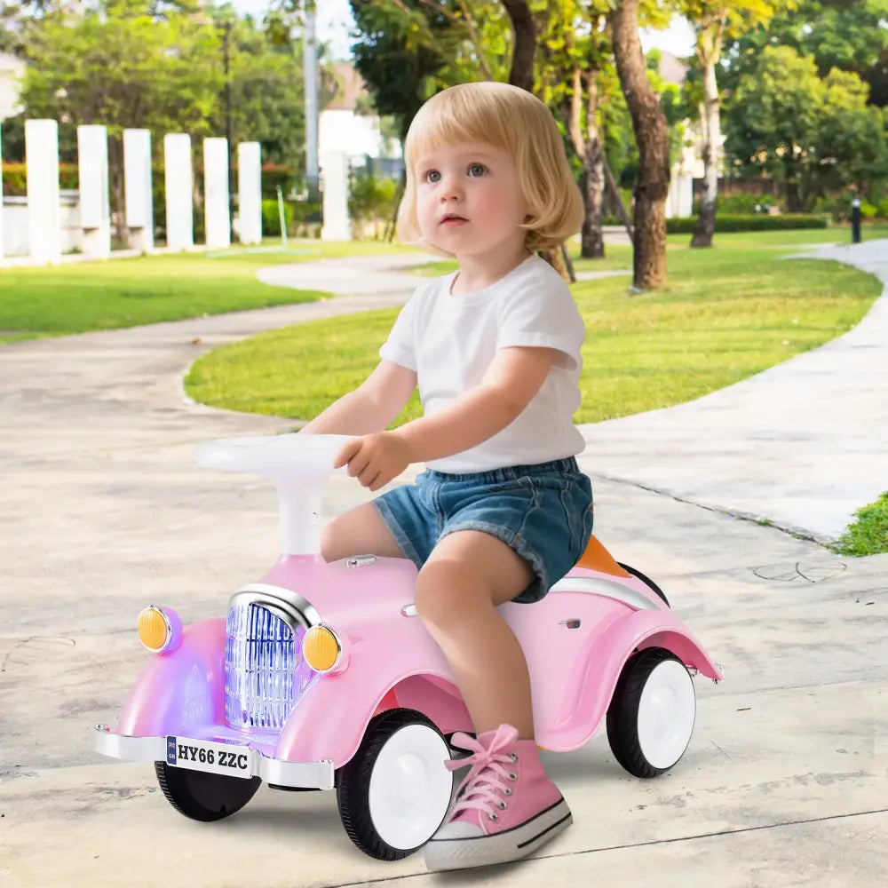 Toddler Ride on Toy Classic Sliding Car with Horn and LED Headlight-Pink - Pink - Push & Pedal Ride On Toys