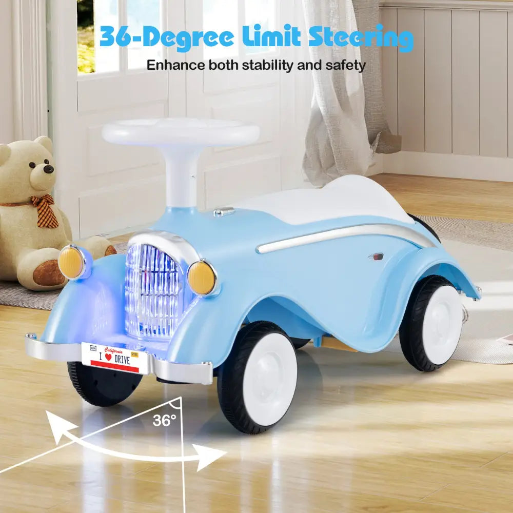 Toddler Ride on Toy Classic Sliding Car with Horn and LED Headlight-Blue - Blue - Push & Pedal Ride On Toys