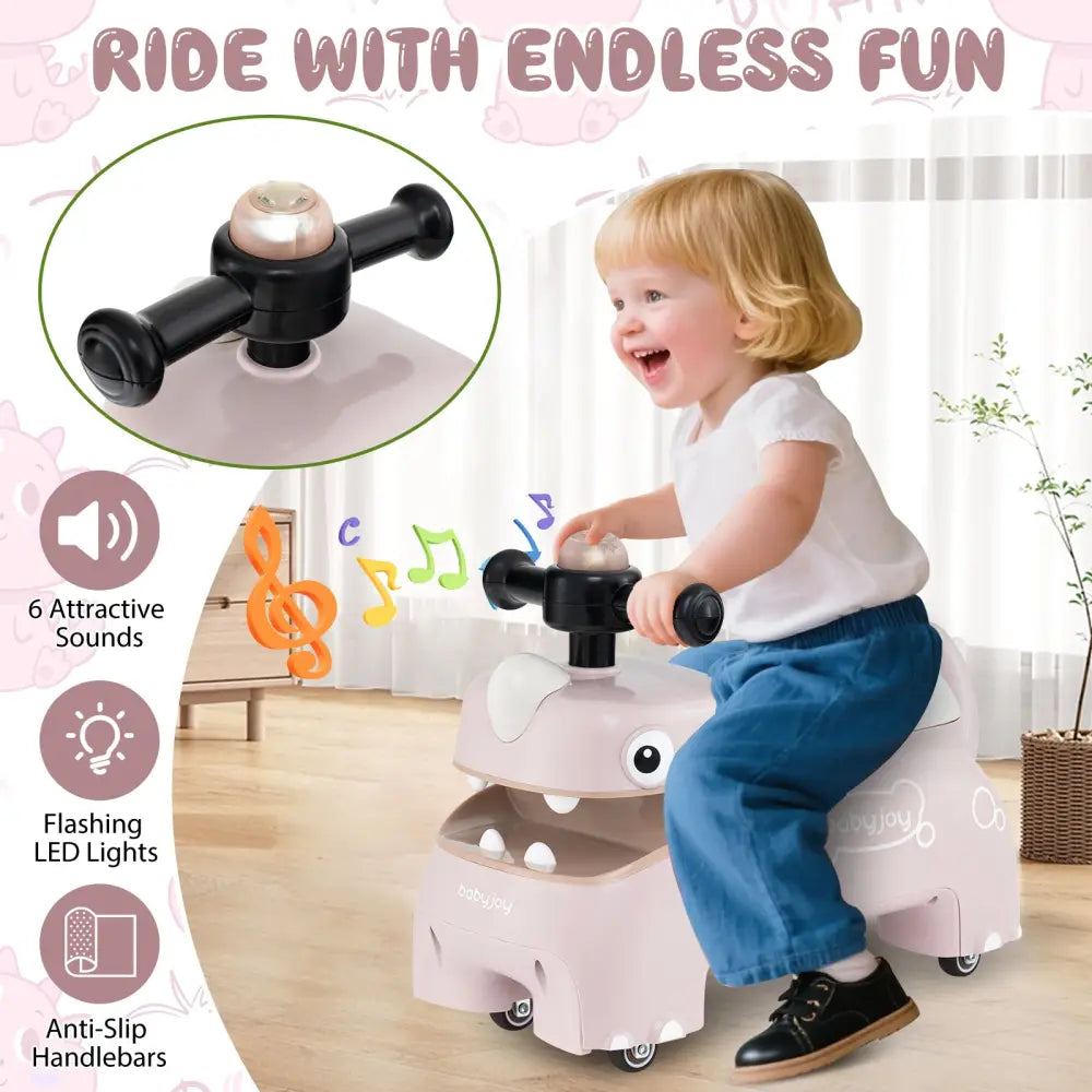 Toddler Ride on Toy Walking Sliding Car with Lights and Music-Pink - Pink - Push & Pedal Ride On Toys