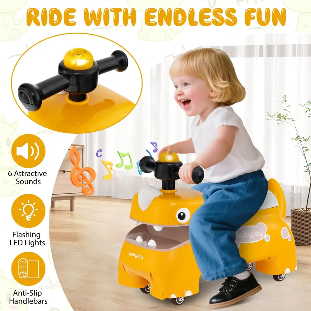 Toddler Ride on Toy Walking Sliding Car with Lights and Music-Yellow - Yellow - Push & Pedal Ride On Toys