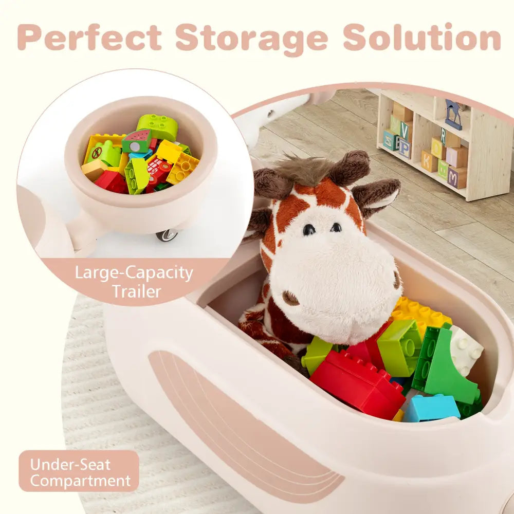 Toddler Ride on Toy with Trailer and Light Music-Beige - Beige - Push & Pedal Ride On Toys