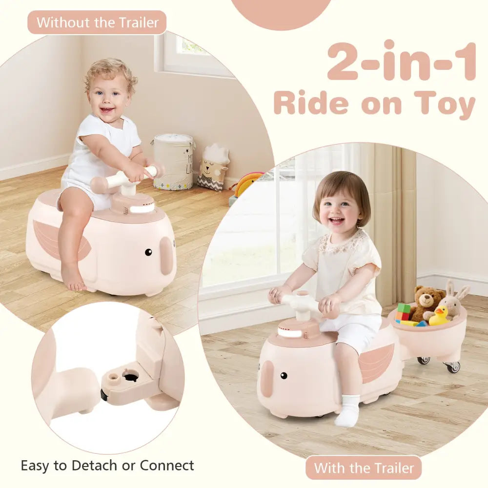 Toddler Ride on Toy with Trailer and Light Music-Beige - Beige - Push & Pedal Ride On Toys
