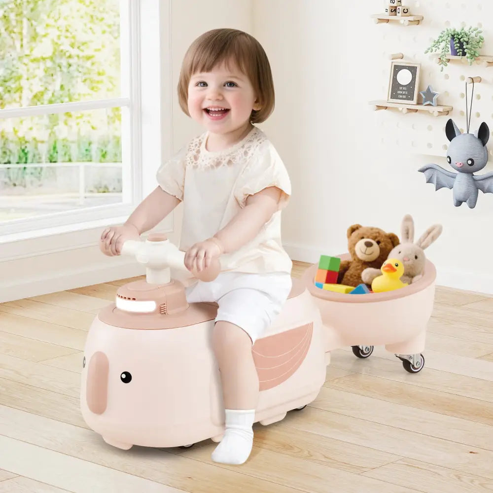 Toddler Ride on Toy with Trailer and Light Music-Beige - Beige - Push & Pedal Ride On Toys