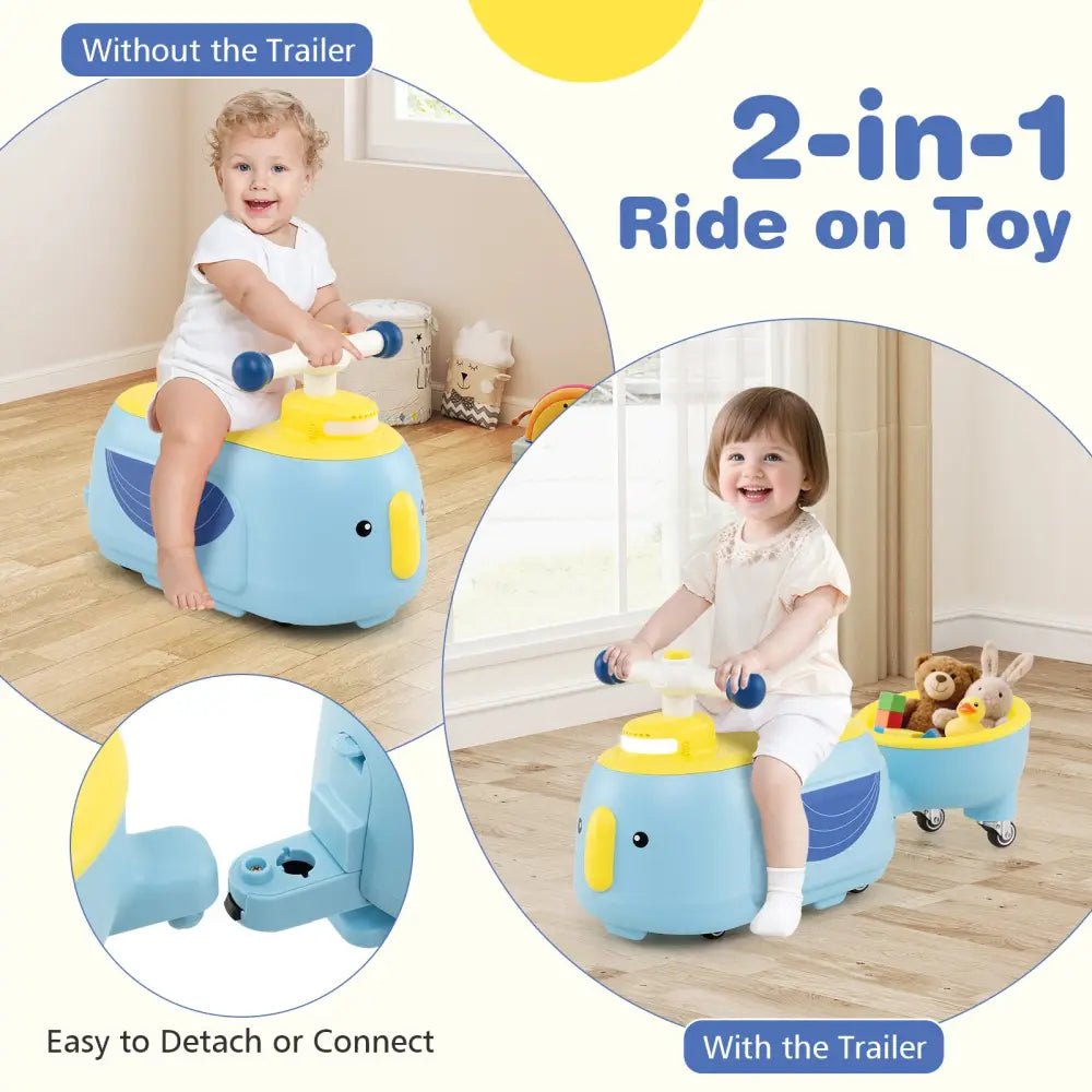 Toddler Ride on Toy with Trailer and Light Music-Blue - Blue - Push & Pedal Ride On Toys