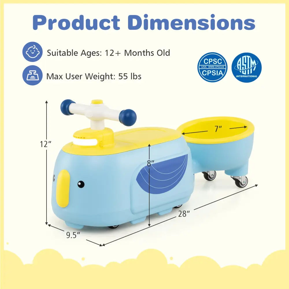 Toddler Ride on Toy with Trailer and Light Music-Blue - Blue - Push & Pedal Ride On Toys