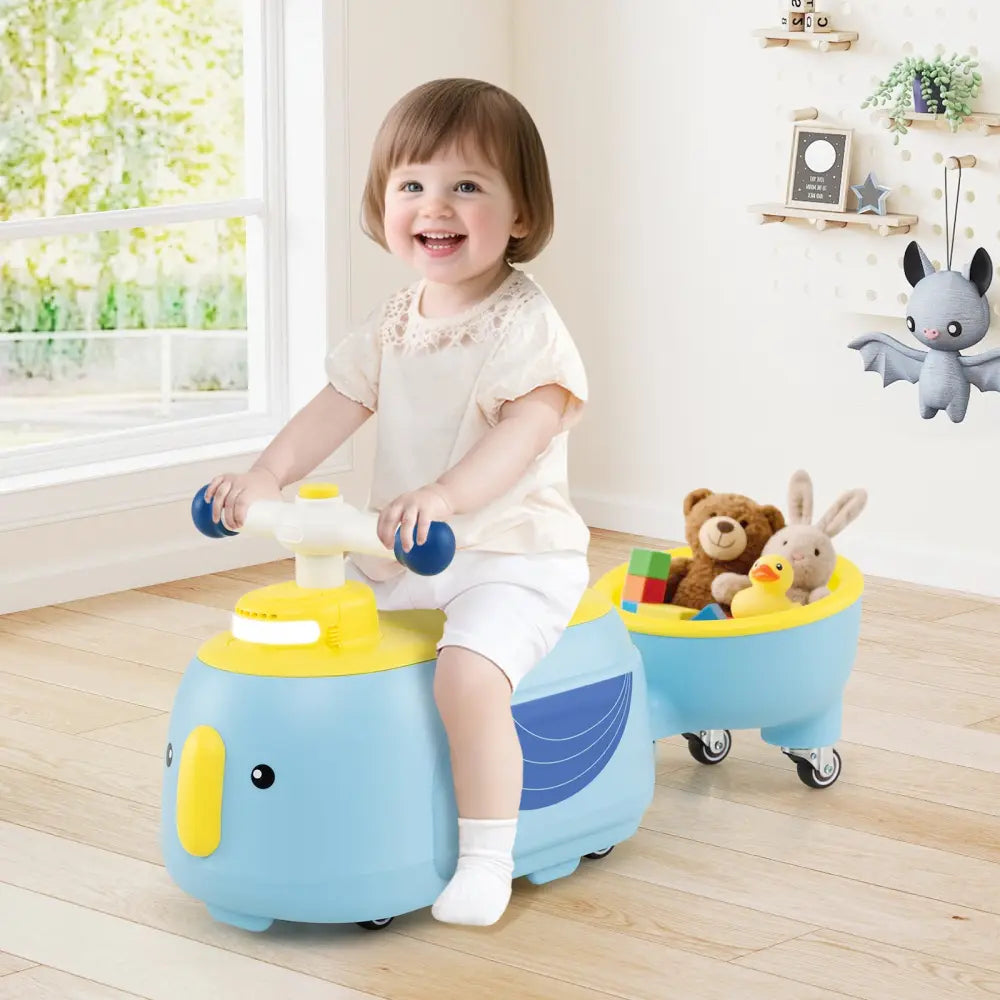 Toddler Ride on Toy with Trailer and Light Music-Blue - Blue - Push & Pedal Ride On Toys