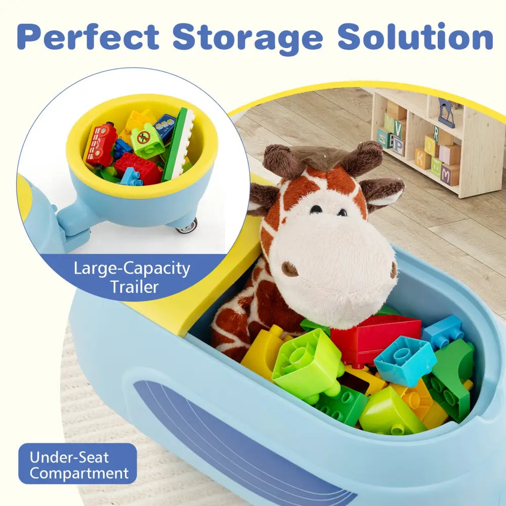 Toddler Ride on Toy with Trailer and Light Music-Blue - Blue - Push & Pedal Ride On Toys