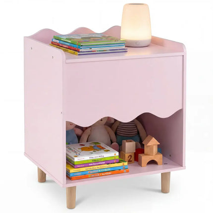 Toddler Scalloped Side Table with Wide Top & Open Compartment-Pink - Pink - Kids Storage