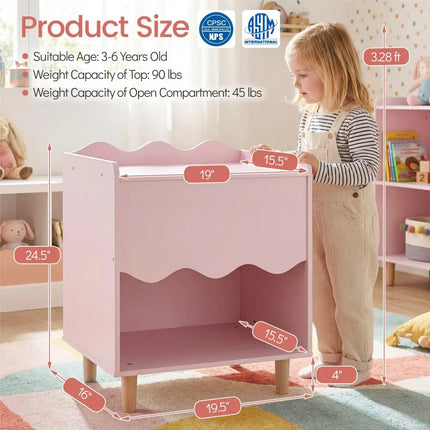 Toddler Scalloped Side Table with Wide Top & Open Compartment-Pink - Pink - Kids Storage
