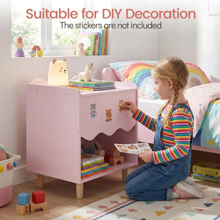 Toddler Scalloped Side Table with Wide Top & Open Compartment-Pink - Pink - Kids Storage