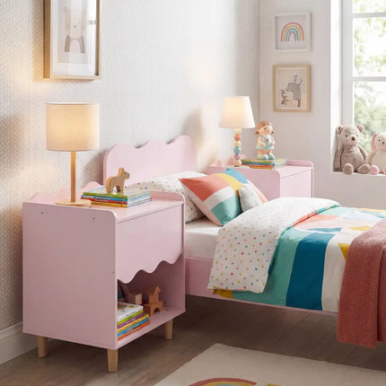 Toddler Scalloped Side Table with Wide Top & Open Compartment-Pink - Pink - Kids Storage