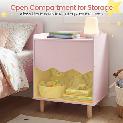 Toddler Scalloped Side Table with Wide Top & Open Compartment-Pink - Pink - Kids Storage