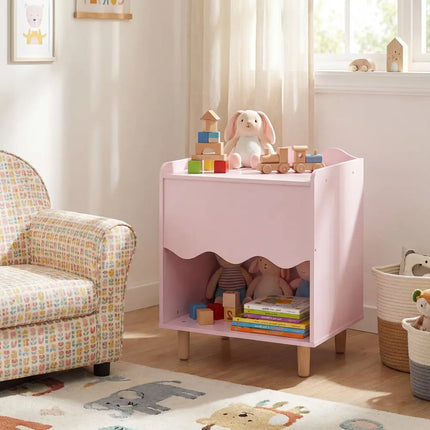 Toddler Scalloped Side Table with Wide Top & Open Compartment-Pink - Pink - Kids Storage