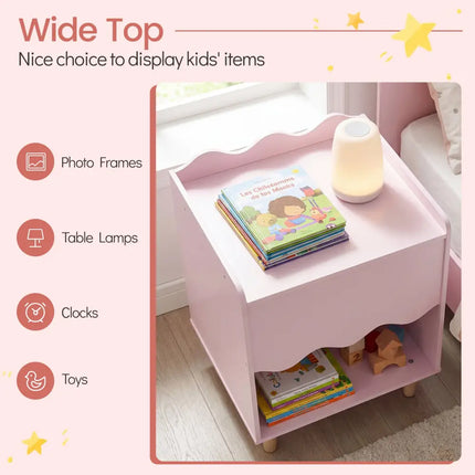 Toddler Scalloped Side Table with Wide Top & Open Compartment-Pink - Pink - Kids Storage