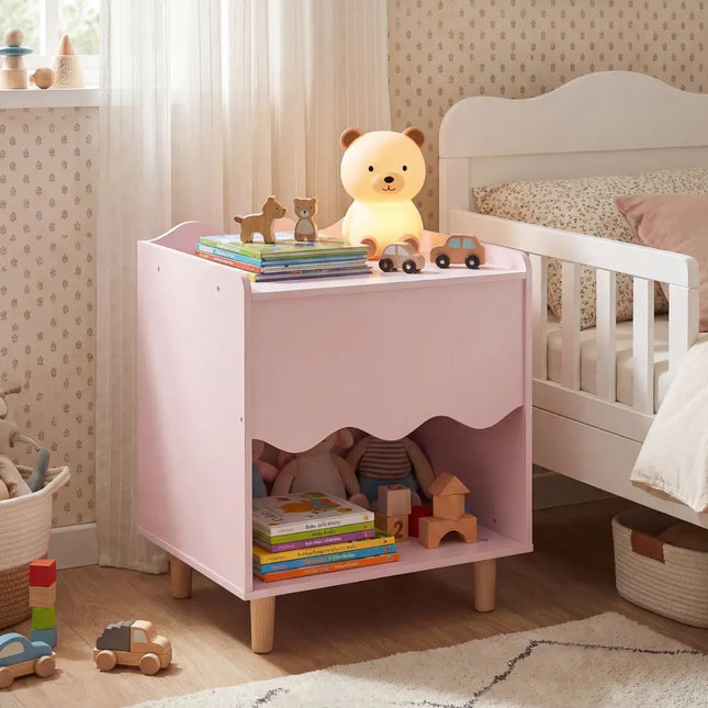 Toddler Scalloped Side Table with Wide Top & Open Compartment-Pink - Pink - Kids Storage