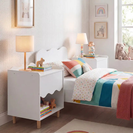 Toddler Scalloped Side Table with Wide Top & Open Compartment-White - White - Kids Storage