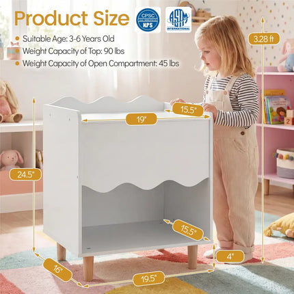 Toddler Scalloped Side Table with Wide Top & Open Compartment-White - White - Kids Storage