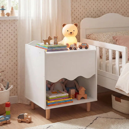 Toddler Scalloped Side Table with Wide Top & Open Compartment-White - White - Kids Storage