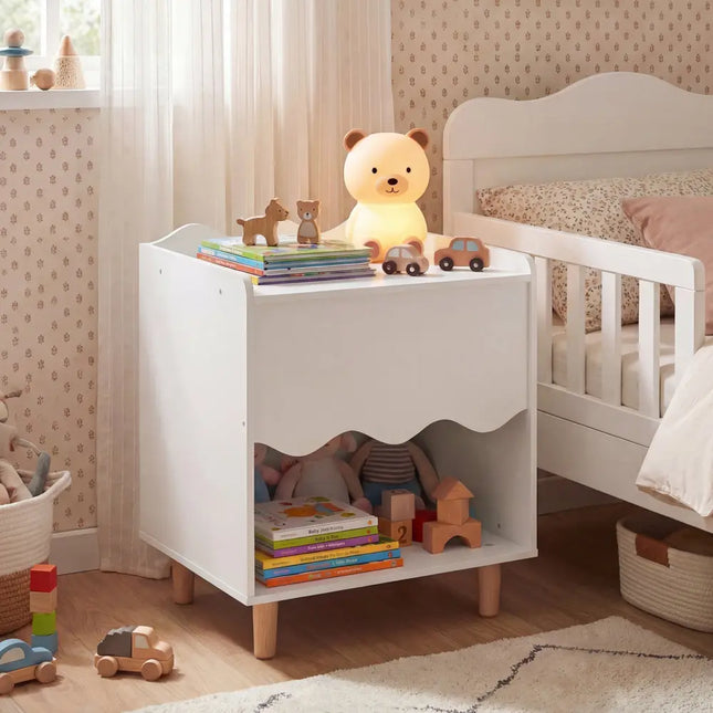 Toddler Scalloped Side Table with Wide Top & Open Compartment-White - White - Kids Storage