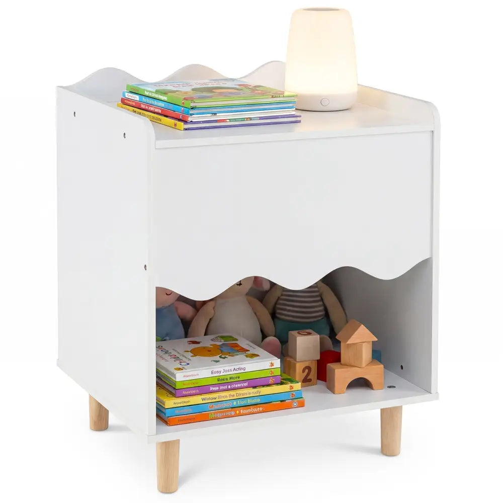 Toddler Scalloped Side Table with Wide Top & Open Compartment - White - Oasis Home Essentials
