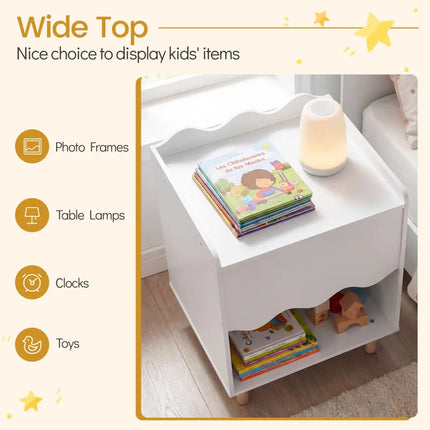 Toddler Scalloped Side Table with Wide Top & Open Compartment-White - White - Kids Storage
