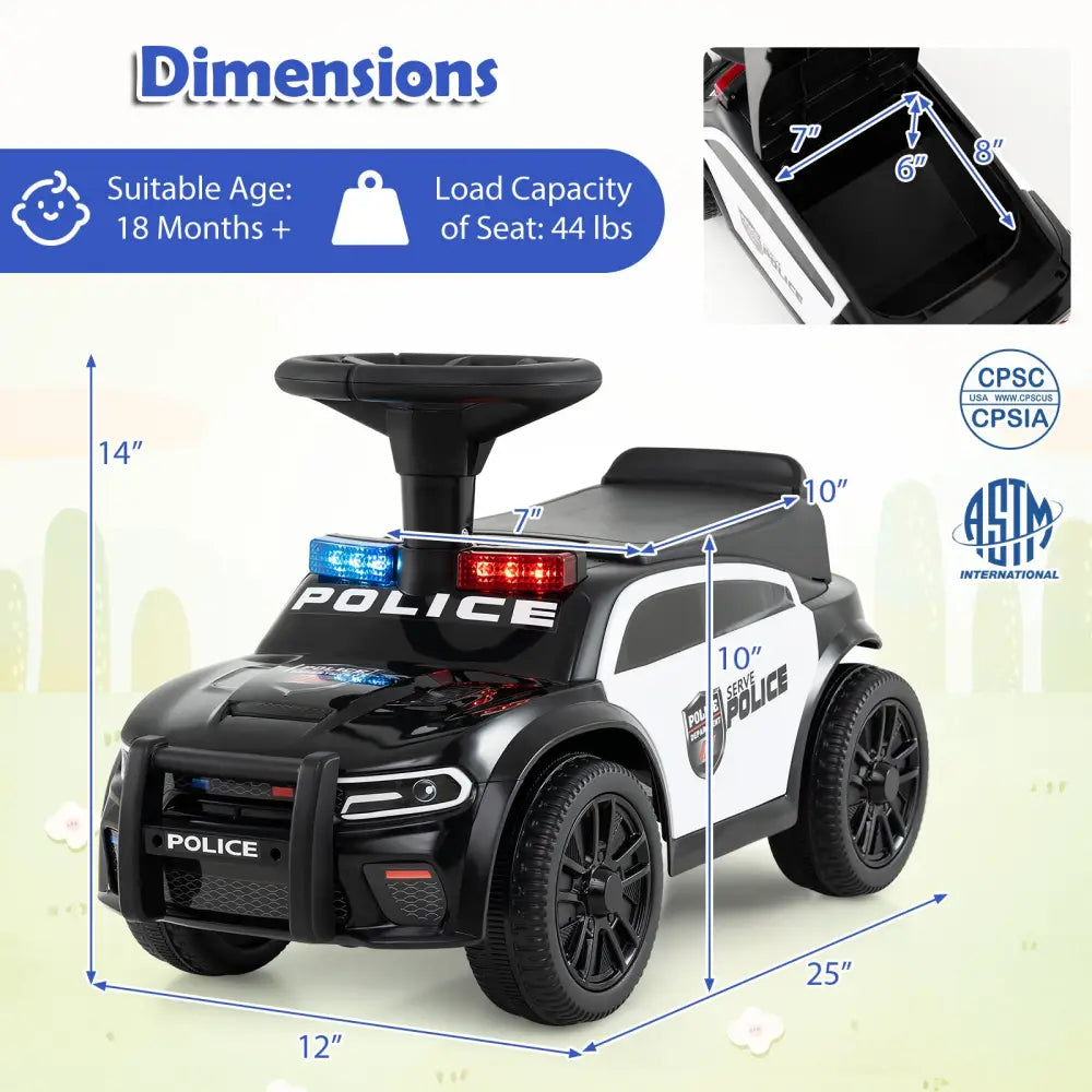 Toddler Sliding Car with Steering Wheel and Under-Seat Storage Push-Black - Black - Push & Pedal Ride On Toys