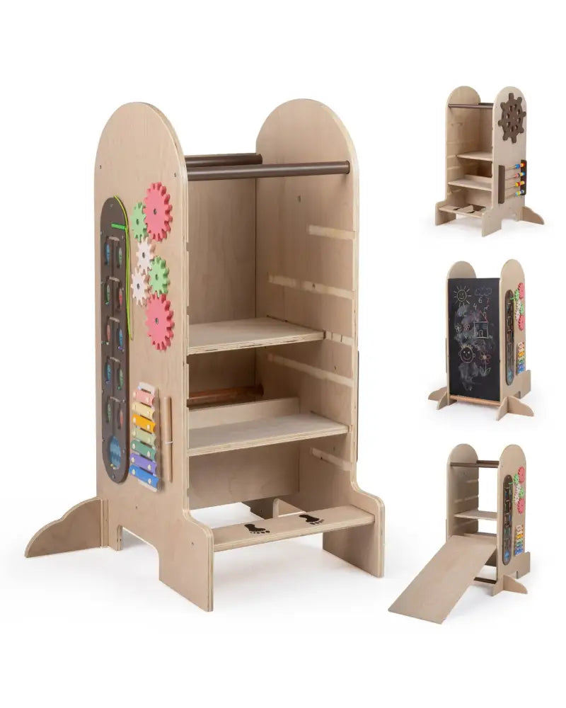 Toddler Standing Tower Kids Step Stool with Adjustable Height Chalkboard and Slide - Toddler & Kids Furniture