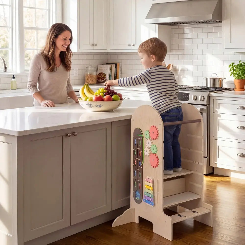 Toddler Standing Tower Kids Step Stool with Adjustable Height Chalkboard and Slide - Toddler & Kids Furniture