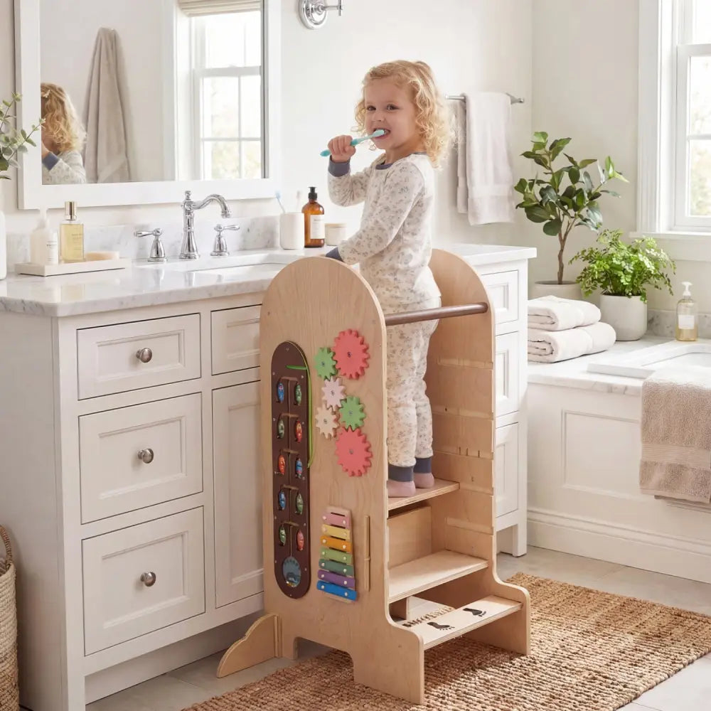 Toddler Standing Tower Kids Step Stool with Adjustable Height Chalkboard and Slide - Toddler & Kids Furniture