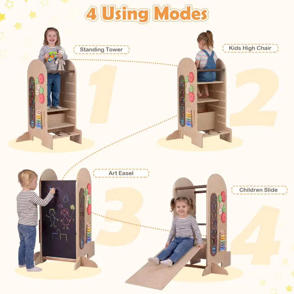 Toddler Standing Tower Kids Step Stool with Adjustable Height Chalkboard and Slide - Toddler & Kids Furniture