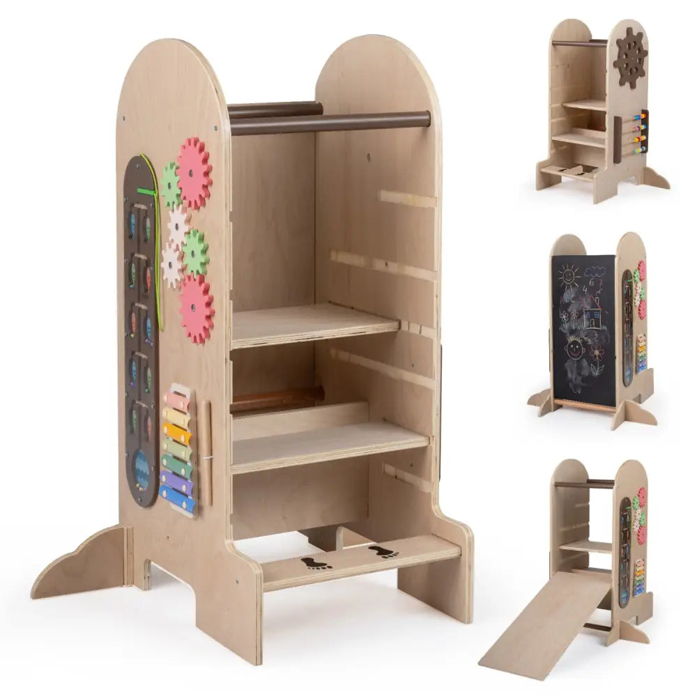 Toddler Standing Tower Kids Step Stool with Adjustable Height Chalkboard and Slide - Toddler & Kids Furniture