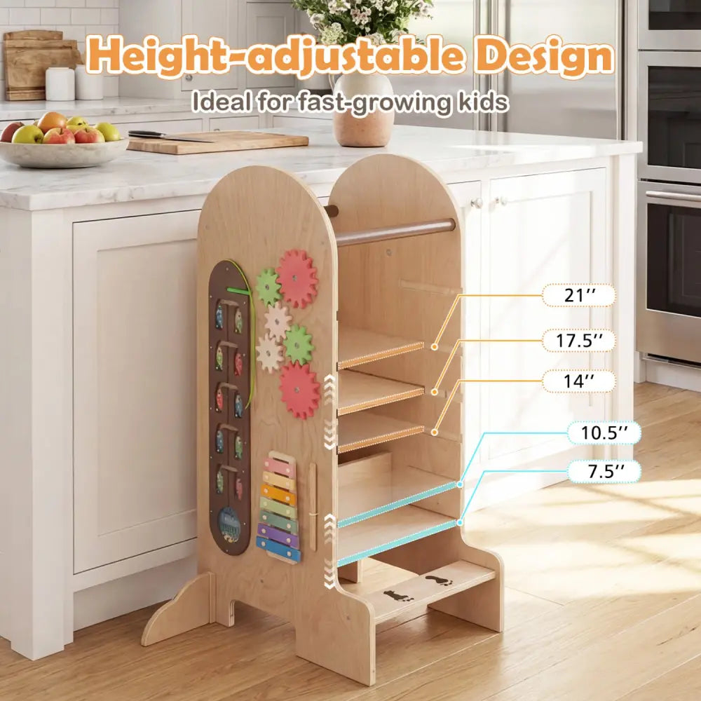 Toddler Standing Tower Kids Step Stool with Adjustable Height Chalkboard and Slide - Toddler & Kids Furniture