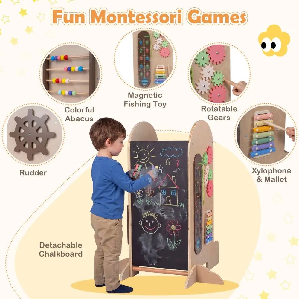 Toddler Standing Tower Kids Step Stool with Adjustable Height Chalkboard and Slide - Toddler & Kids Furniture