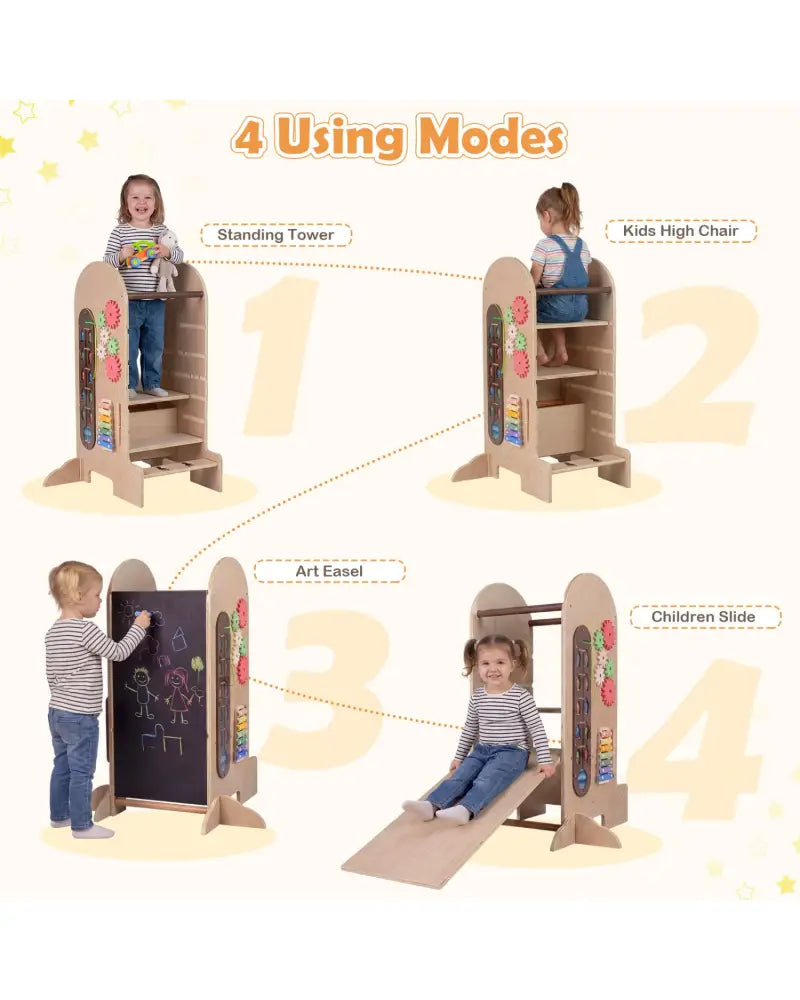 Toddler Standing Tower Kids Step Stool with Adjustable Height Chalkboard and Slide - Toddler & Kids Furniture