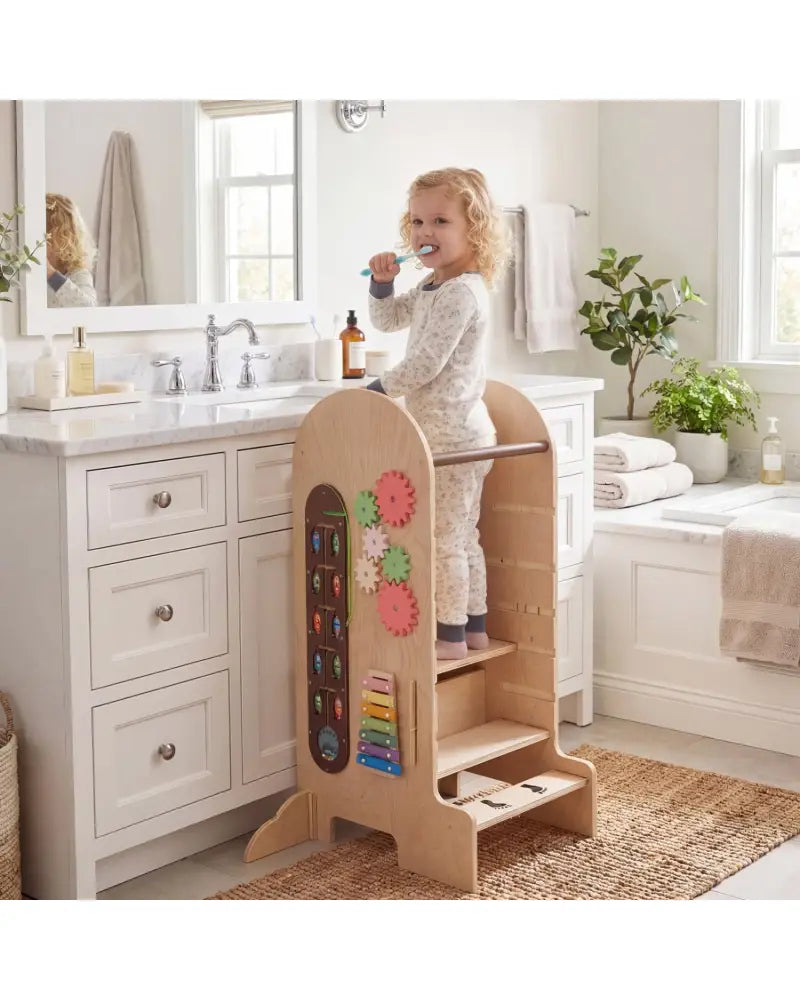 Toddler Standing Tower Kids Step Stool with Adjustable Height Chalkboard and Slide - Toddler & Kids Furniture