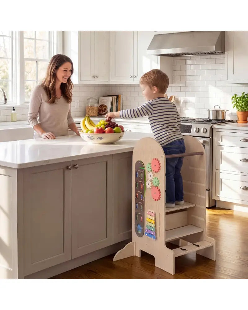Toddler Standing Tower Kids Step Stool with Adjustable Height Chalkboard and Slide - Toddler & Kids Furniture