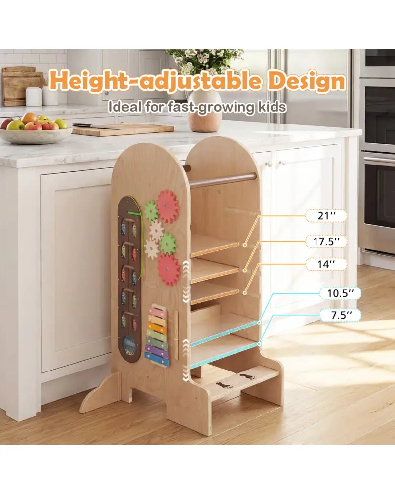 Toddler Standing Tower Kids Step Stool with Adjustable Height Chalkboard and Slide - Toddler & Kids Furniture