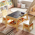 Toddler Table and 2 Chairs 5-in-1 Cute Art Desk Set with Reversible Chalkboard Whiteboard-Natural - Natural - Kids