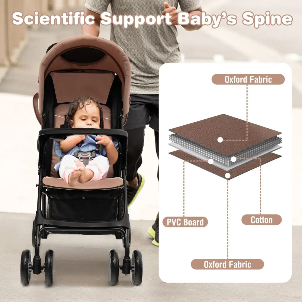 Toddler Travel Stroller for Airplane with Canopy and Adjustable Backrest-Coffee - Brown - Baby Strollers