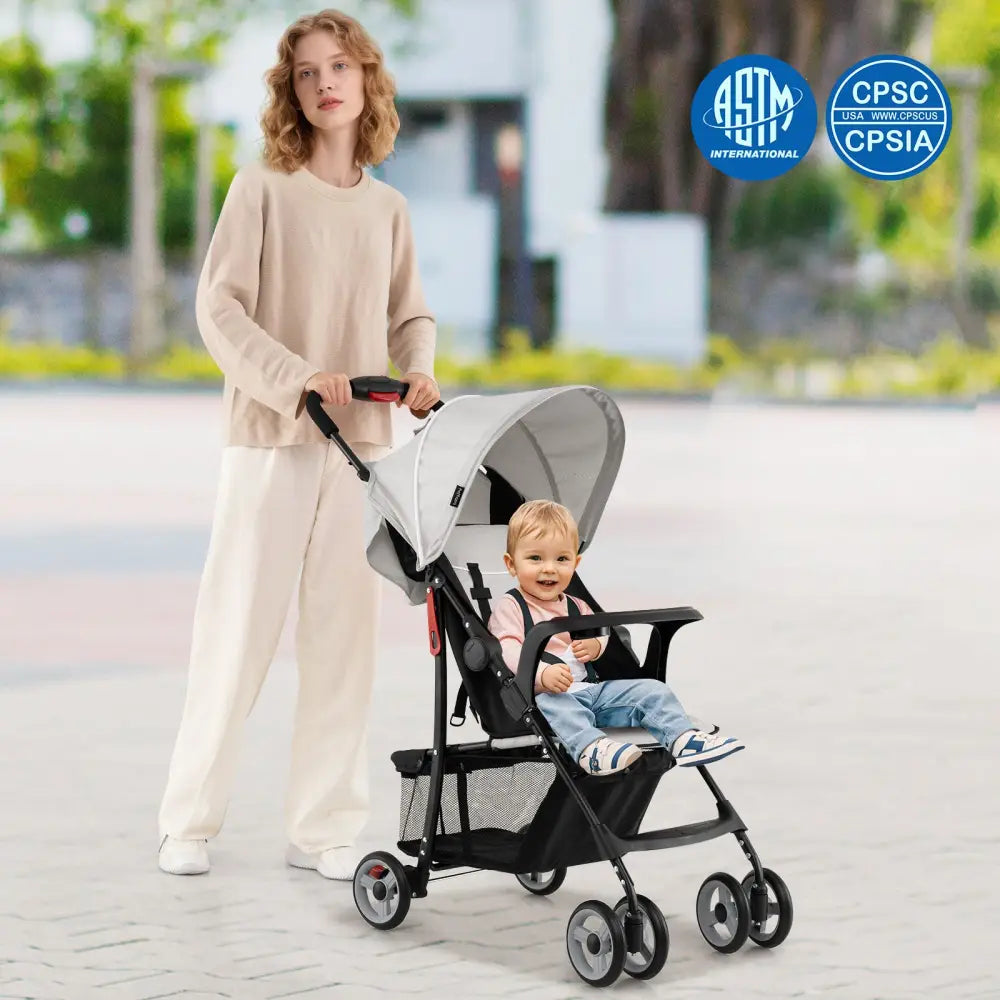 Toddler Travel Stroller for Airplane with Canopy and Adjustable Backrest-Gray - Gray - Baby Strollers