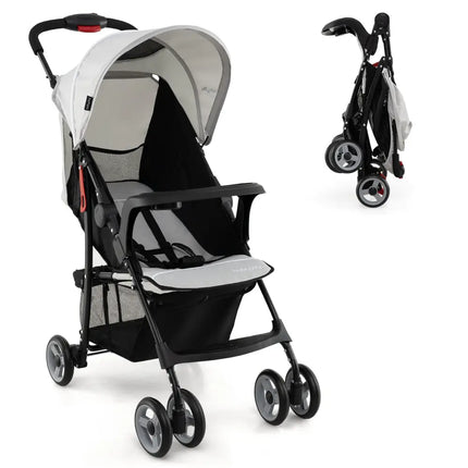 Toddler Travel Stroller for Airplane with Canopy and Adjustable Backrest-Gray - Gray - Baby Strollers