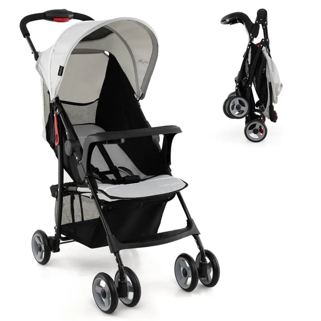 Toddler Travel Stroller for Airplane with Canopy and Adjustable Backrest-Gray - Gray - Baby Strollers