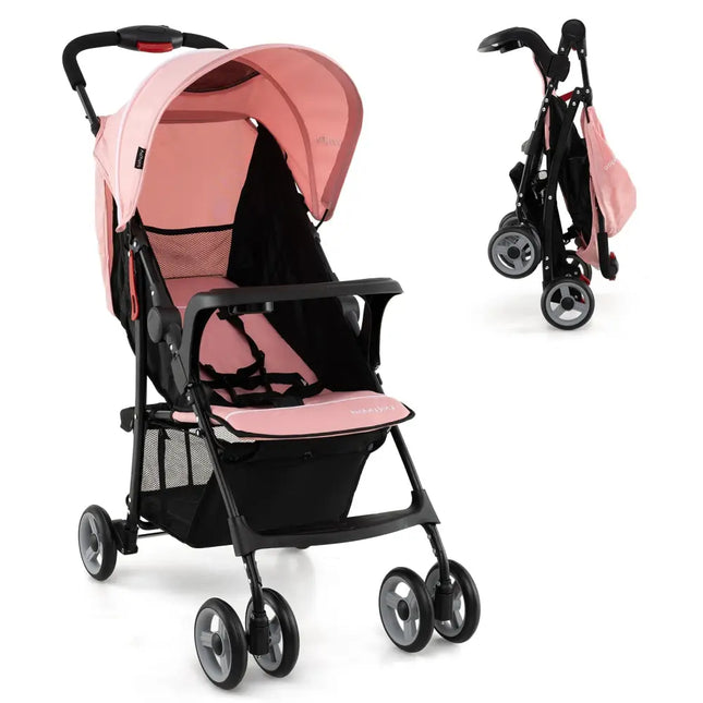 Toddler Travel Stroller for Airplane with Canopy and Adjustable Backrest - Pink - Oasis Home Essentials