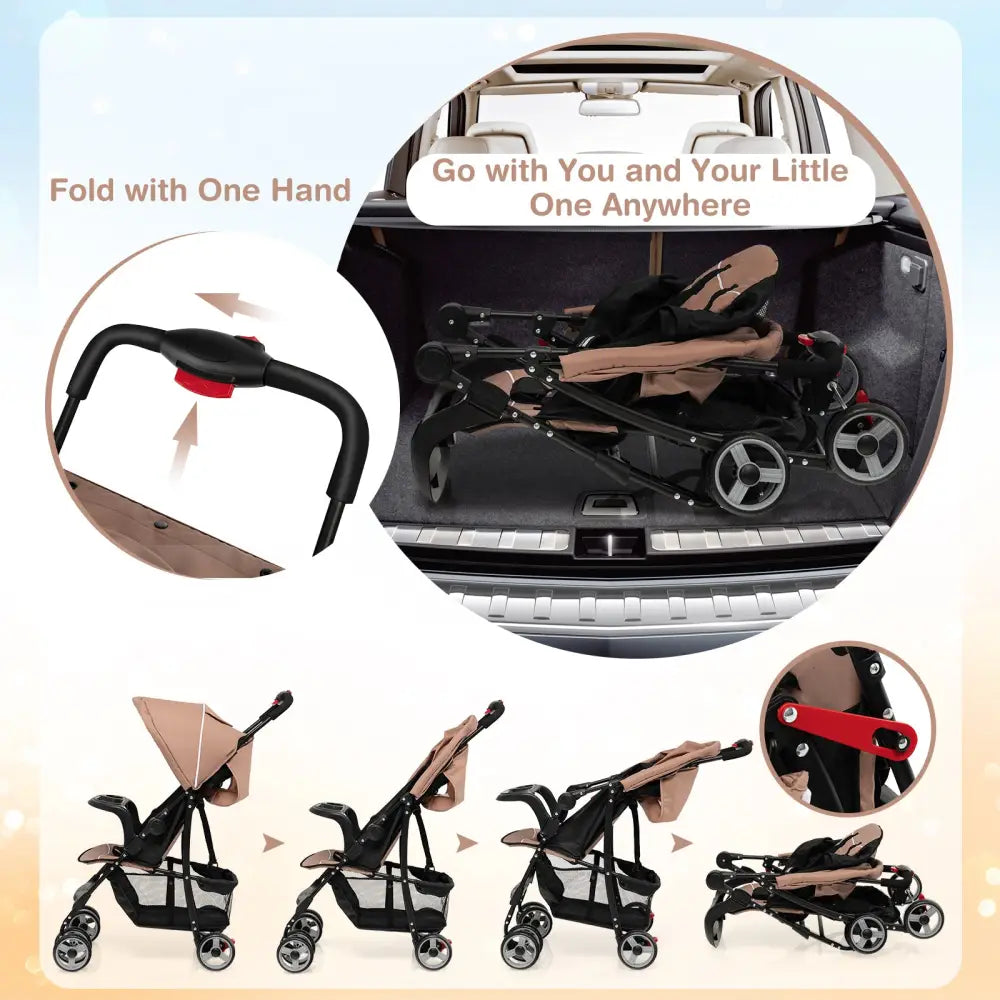 Toddler Travel Stroller for Airplane with Canopy and Adjustable Backrest-Coffee - Brown - Baby Strollers