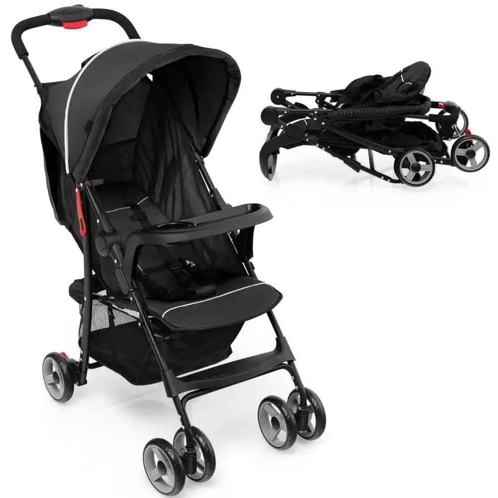 Toddler Travel Stroller for Airplane with Canopy and Adjustable Backrest-Black - Black - Baby Strollers