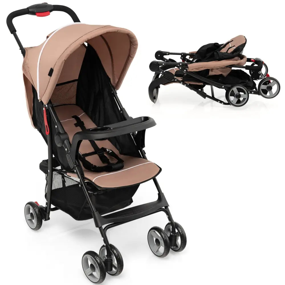 Toddler Travel Stroller for Airplane with Canopy and Adjustable Backrest-Coffee - Brown - Baby Strollers