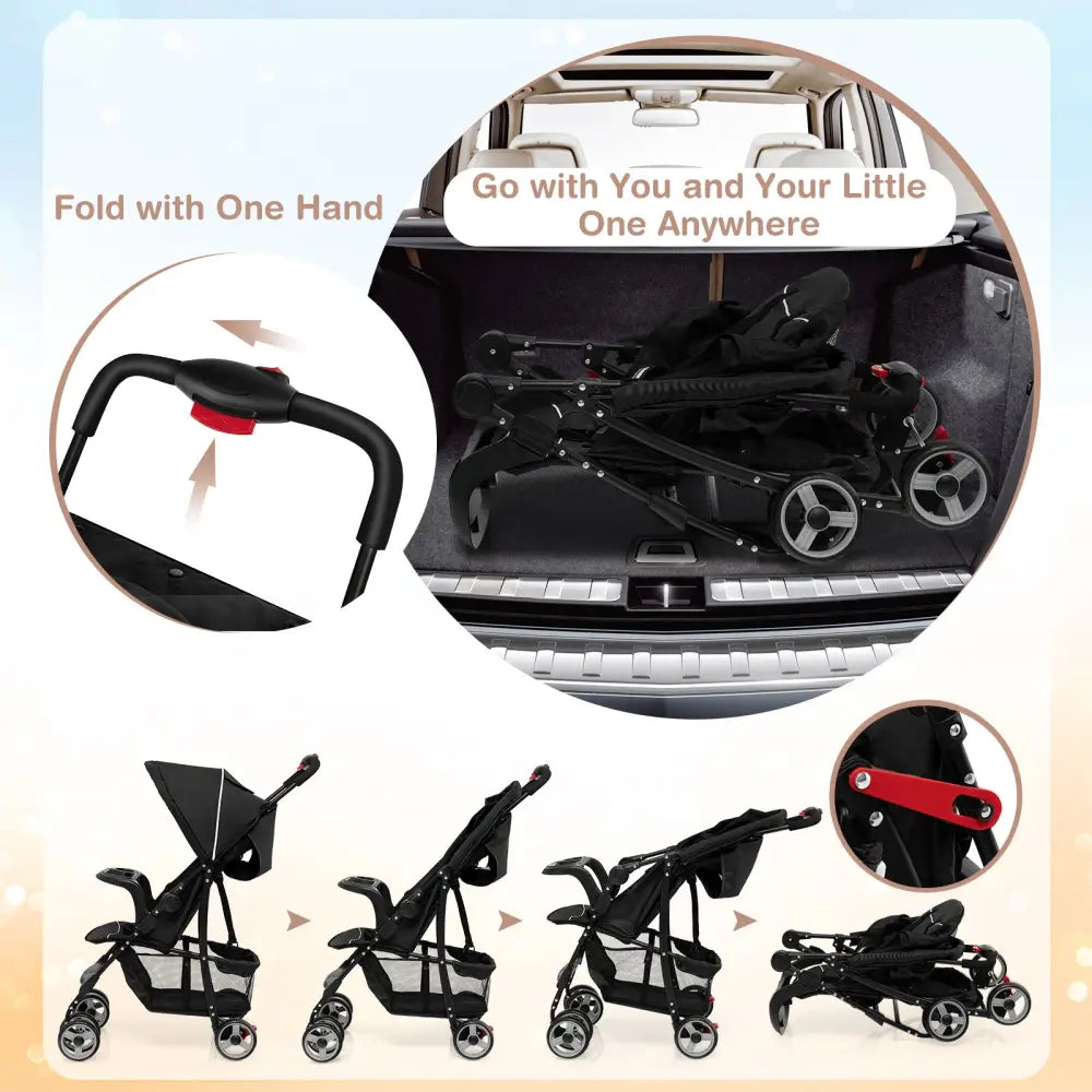 Toddler Travel Stroller for Airplane with Canopy and Adjustable Backrest-Black - Black - Baby Strollers