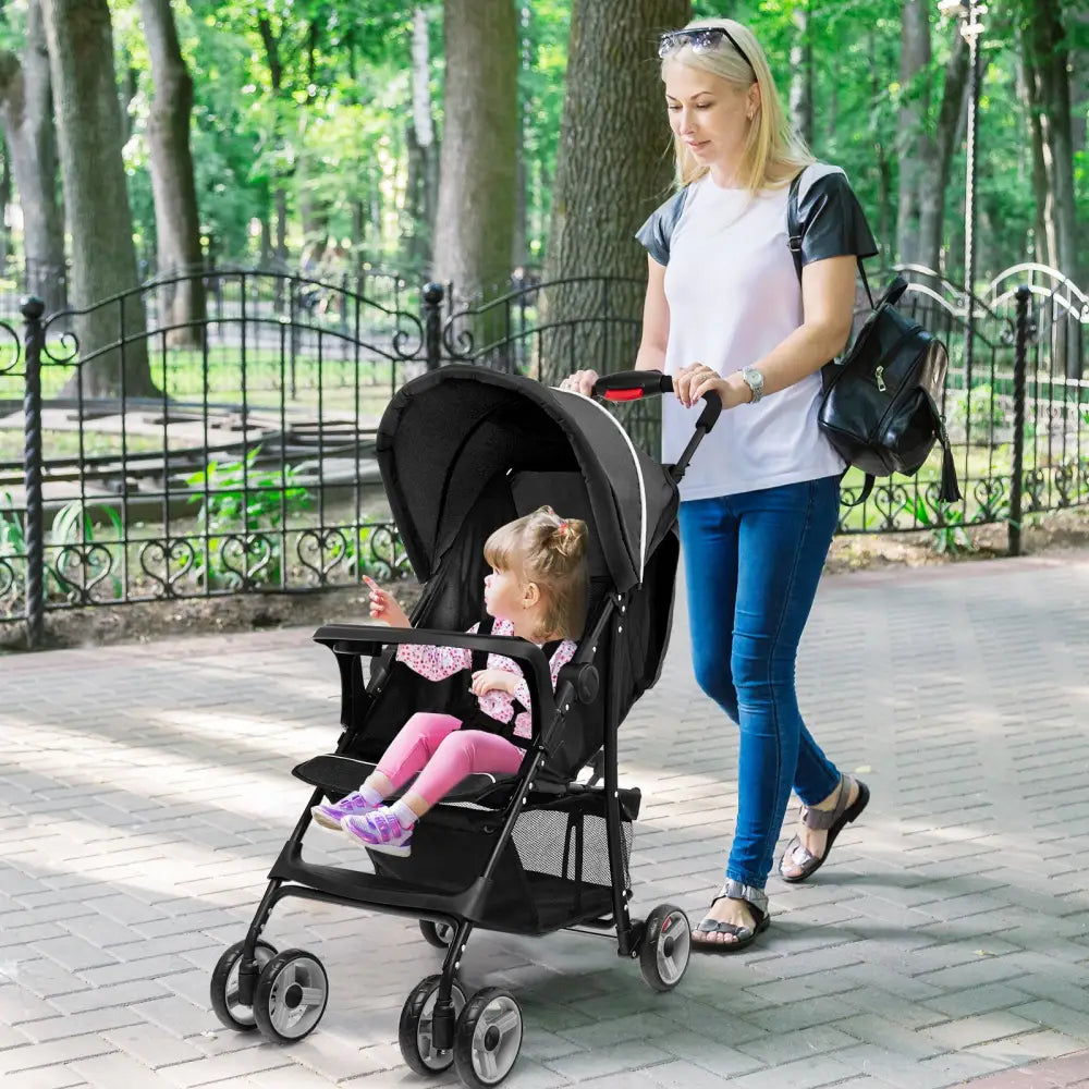 Toddler Travel Stroller for Airplane with Canopy and Adjustable Backrest-Black - Black - Baby Strollers