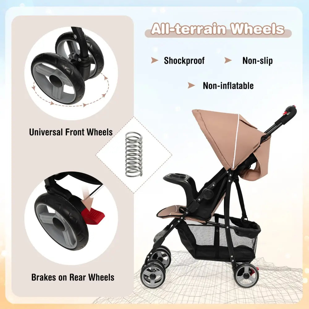 Toddler Travel Stroller for Airplane with Canopy and Adjustable Backrest-Coffee - Brown - Baby Strollers